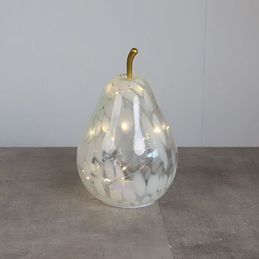 Edeng LED Pear Translucent Fruit Lights Glass Ornaments Christmas Fruit Decoration Pears Glass Translucent Ornaments Decor Desktop Ornament Tabletop