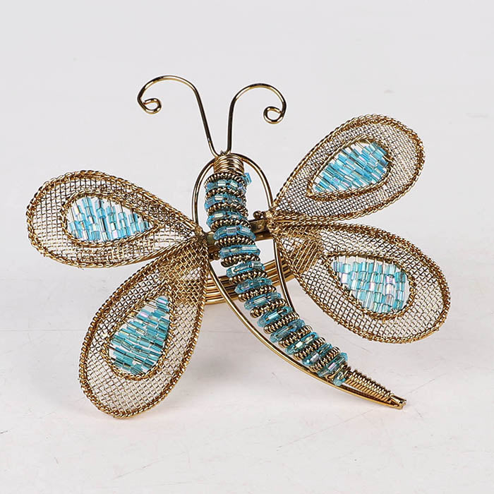 Edeng Indian napkin ring made of glass bead and metal,dragonfly shape,handmade