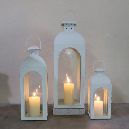 EDENG Set of 3 with Height 12.2''&17.1''&22.4''inch Outdoor Candle Lanterns Vintage Hanging Tower Lantern Metal.Candle Holder for Garden ,Living Room,Indoor,Outdoor Parties,Weddings,Balcony(White)