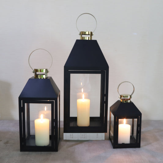 EDENG Set of 3 with height 10"&14.5"&19.8"inch Outdoor Candle Lanterns Vintage Hanging Tower Lantern Metal.Candle Holder for Garden,Living Room,Indoor,Outdoor,Parties,Weddings,Balcony(Black with gold)