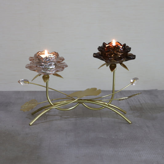 EDENG Flower Glass Candle Holders with two flowers, for Wedding, Dining Coffee Table, Home Centerpices, Home Decor