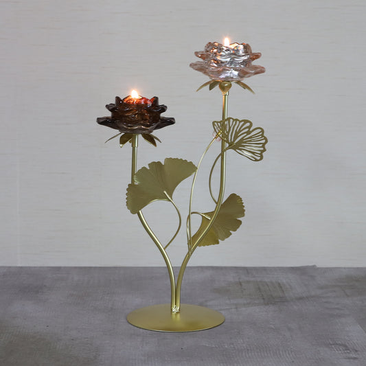 EDENG Flower Glass Candle Holders with two flowers, for Wedding, Dining Coffee Table, Home Centerpices, Home Decor