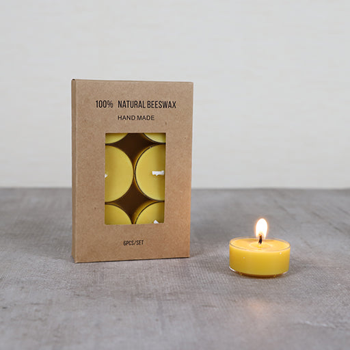 EDENG 100% Natural Yellow Beeswax Tealight Candles - 6pcs - Organic Candle Natural Scent Smokeless Clean Burning