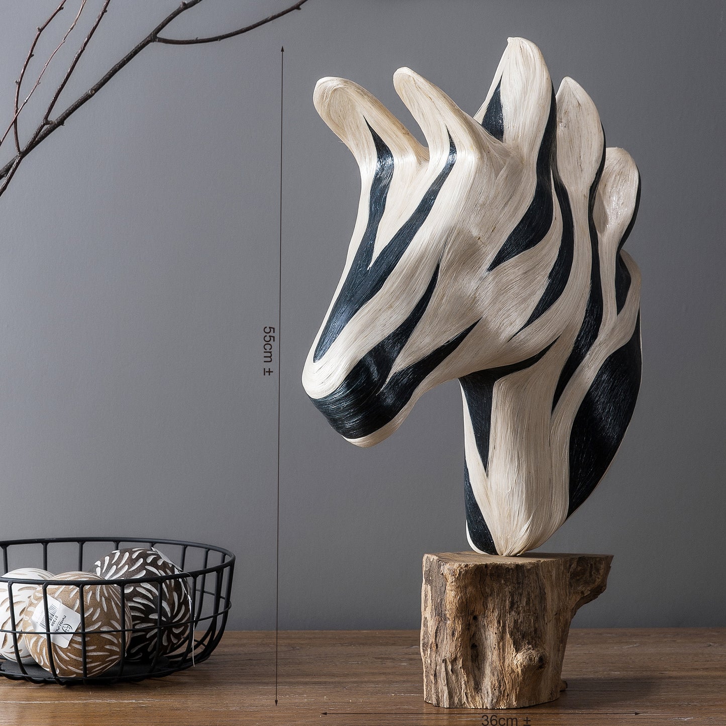 Edeng Philippine zebra decoration made of natural fibre and wood,black and white