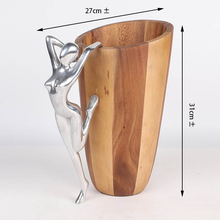 Edeng Indian wooden and aluminium alloy bucket with beauty shape,handmade