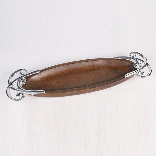 Edeng Indian wooden and aluminium alloy oblong plate,handmade