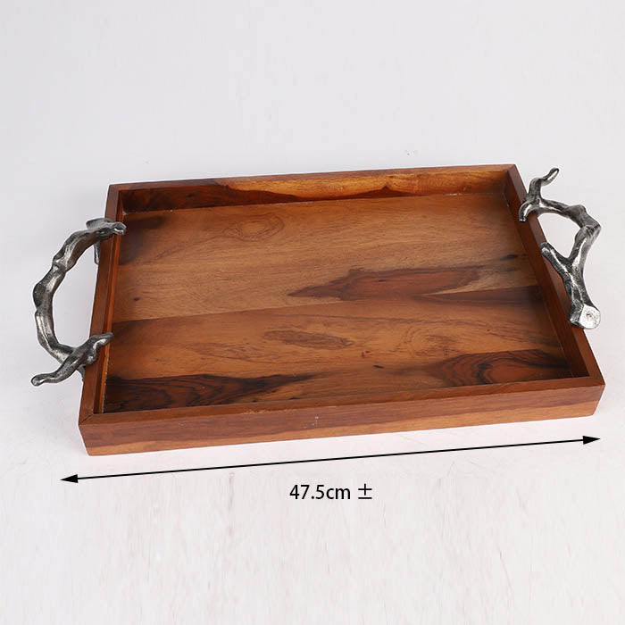 Edeng Indian wooden and aluminium alloy rectangular plate,handmade